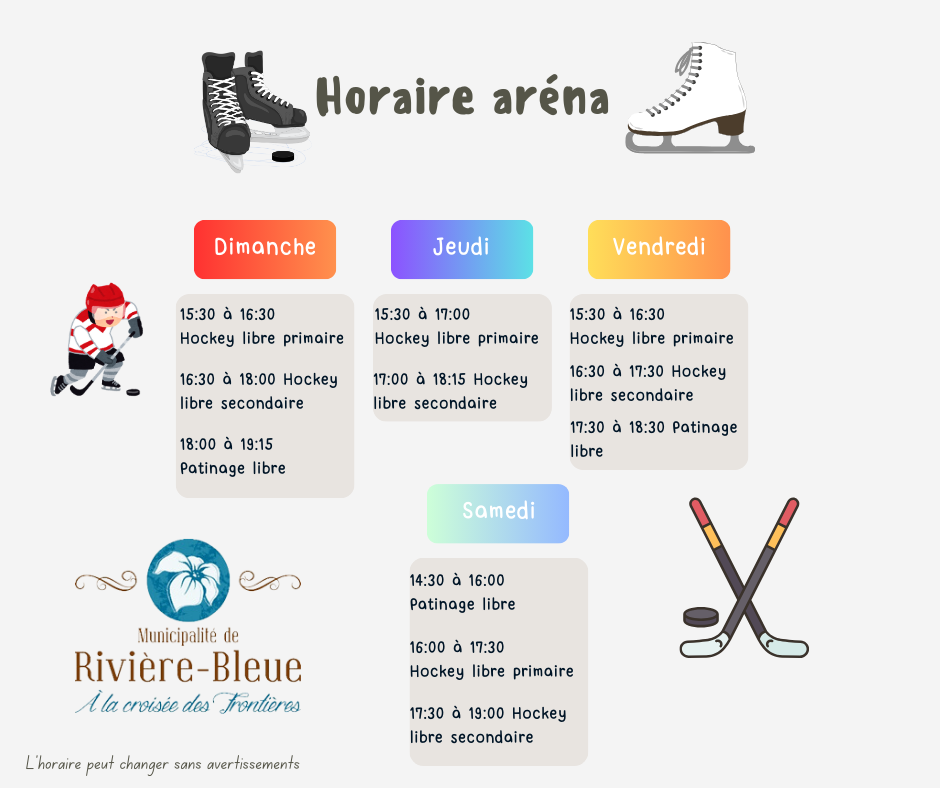 horaire aréna sept 2024